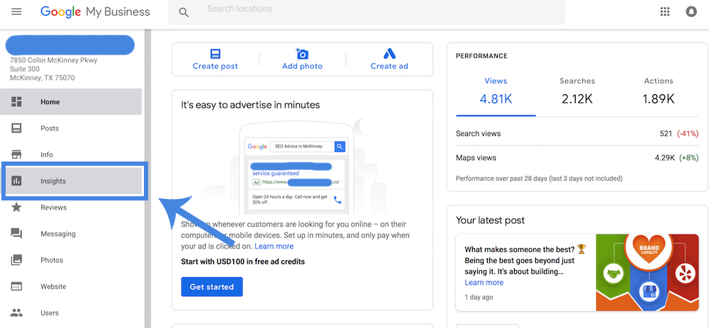 Insights For Google My Business Listing