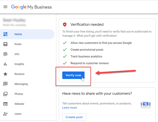 Verify Google My Business listing